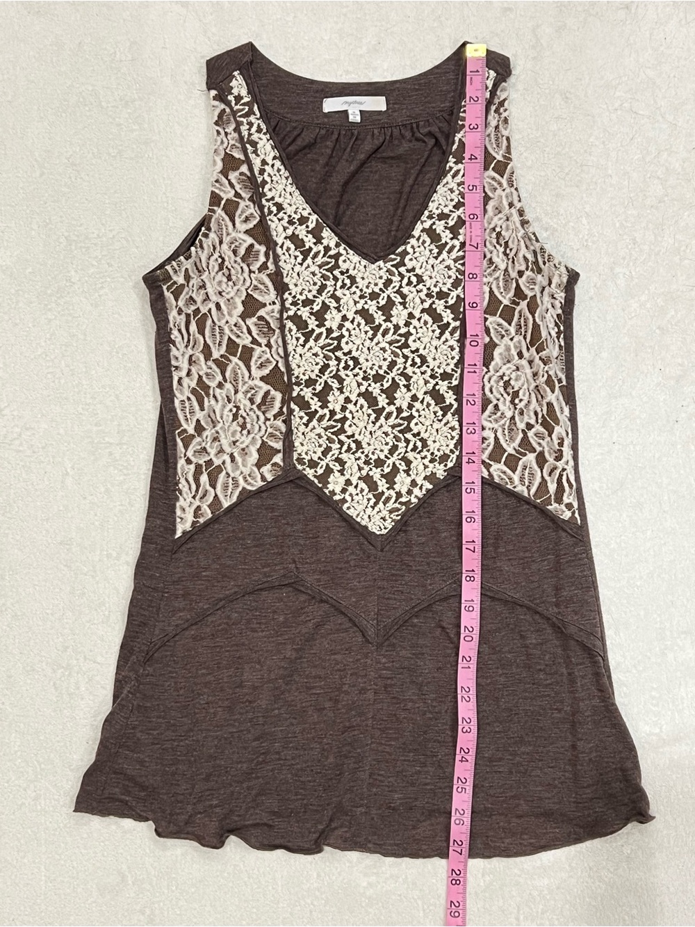 Mystree Brown Sleeveless Top with Ivory Lace Size Small - Picture 10 of 16